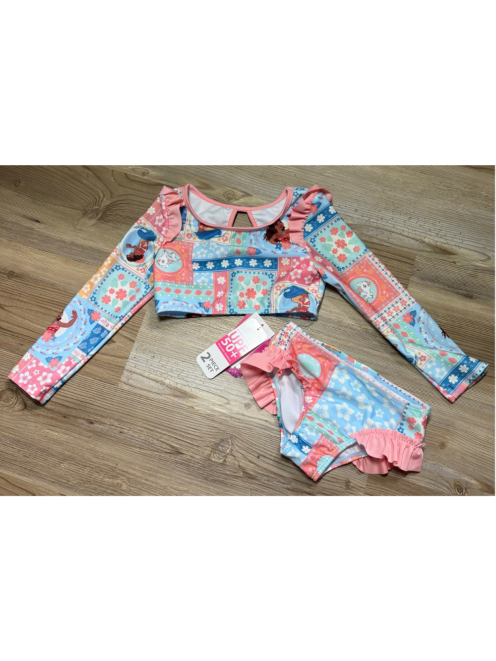 Girls Disney Moana 2-Piece Bikini Swimsuit, Size 3T, Blue and Pink